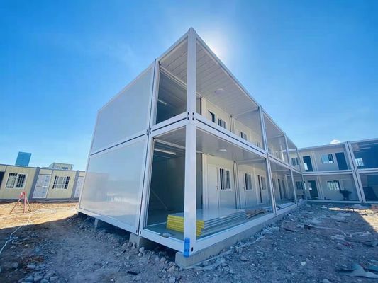 Rumah Kontainer Pengiriman Flat Pack tahan angin Rumah Mobil Prefab Baja