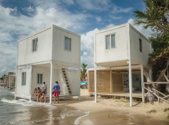 Rumah Panel Sandwich Prefab Modular Rumah Logam Prefabrikasi Dengan Dinding Isolasi Rock Wool 75mm